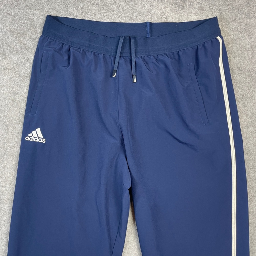 Adidas Mens Pants 2XLT Navy Blue Polyester Track Zip Sweatpants Stripe Joggers - Picture 2 of 12